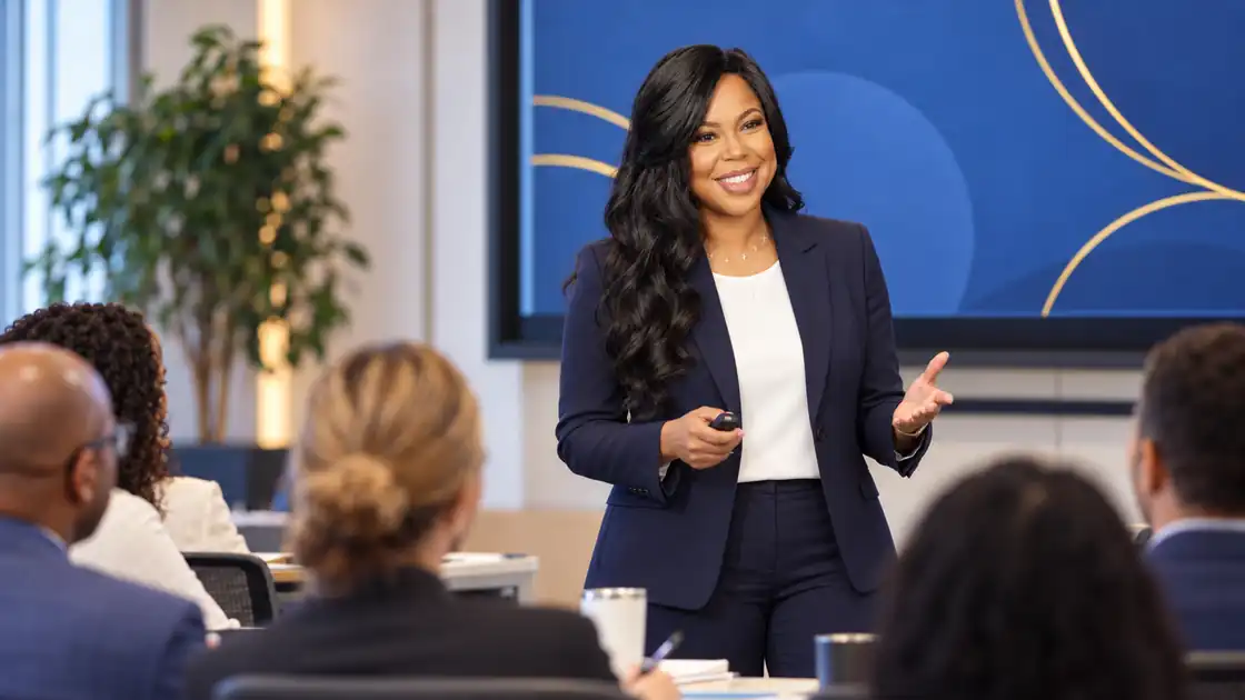Dionna Smith delivering an executive presence presentation to public-sector leaders.